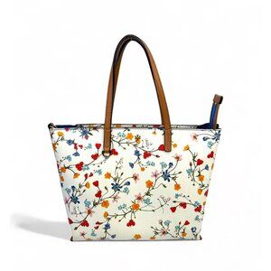 Tory Burch Kerrington Delphi Floral Tote Bag Zip Ivory Shoulder Handbag Purse NW